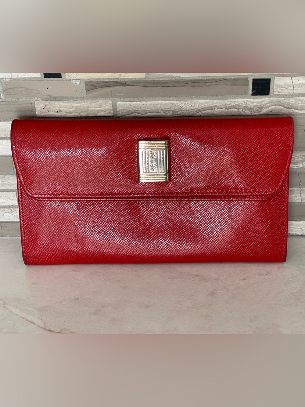 Vintage BALLY Red Textured Leather Tri-Fold Wallet with Silver Accents, GUC